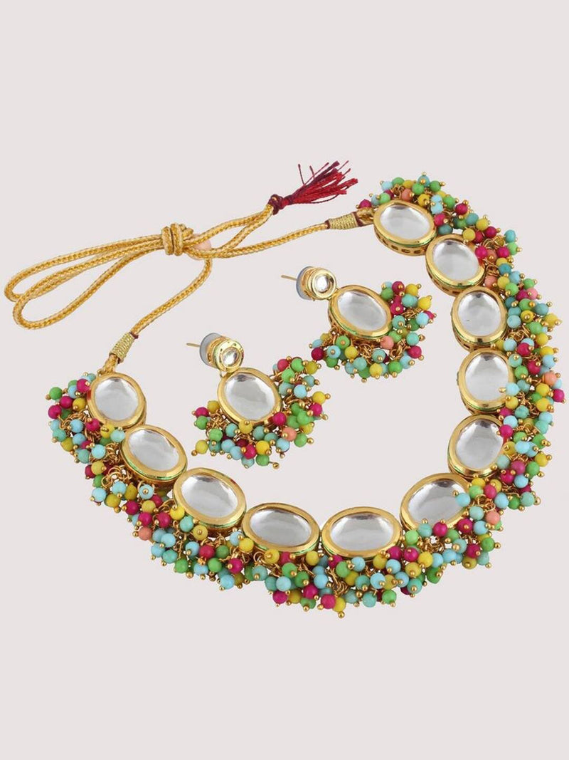 Gold Plated Multicolor Stone Kundan Necklace Set