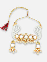 Gold Plated White Kundan-Studded Jewellery Set