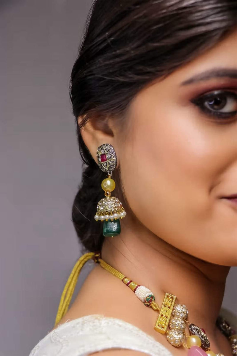 Gold Plated Kundan Pearl Necklace With Earrings