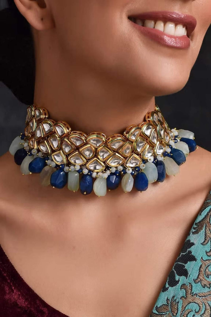 Gold Plated Kundan Stone Drop Choker