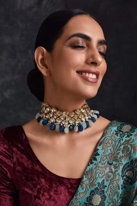 Gold Plated Kundan Stone Drop Choker