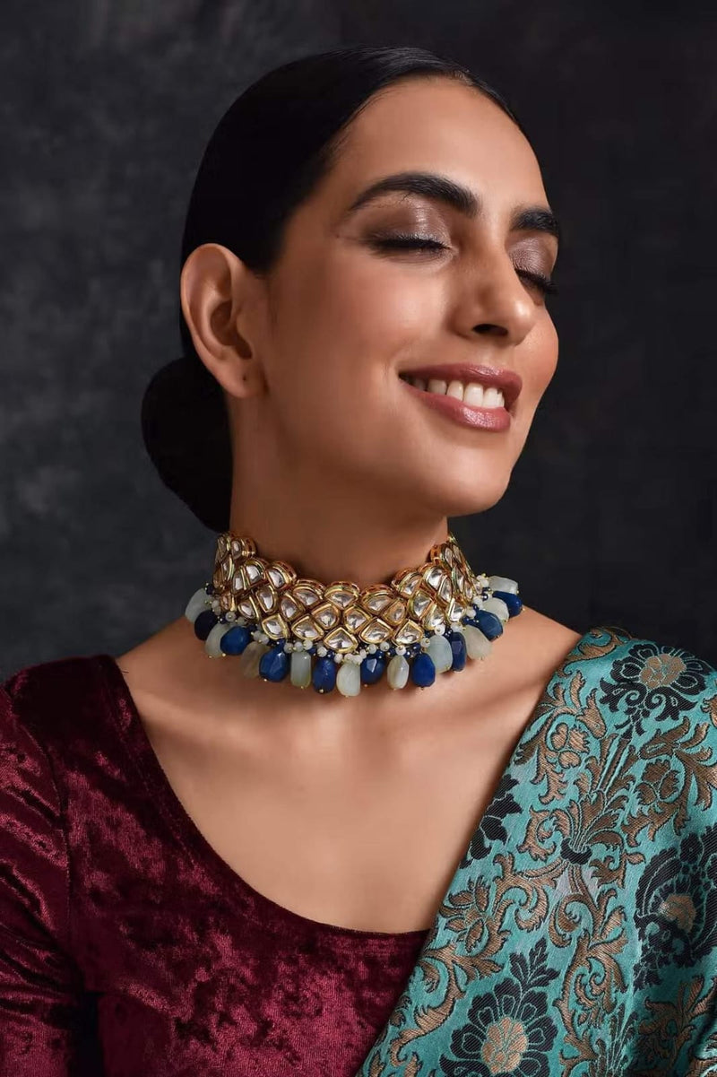 Gold Plated Kundan Stone Drop Choker