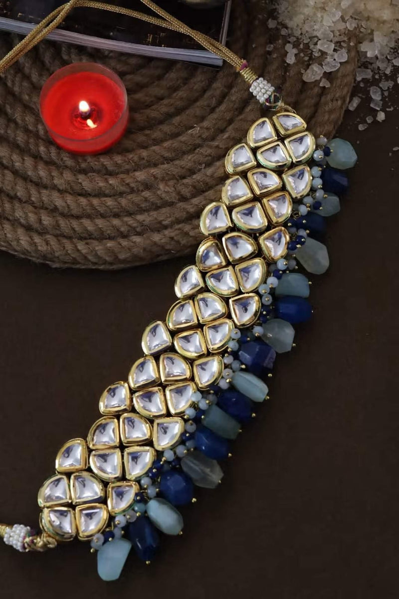 Gold Plated Kundan Stone Drop Choker