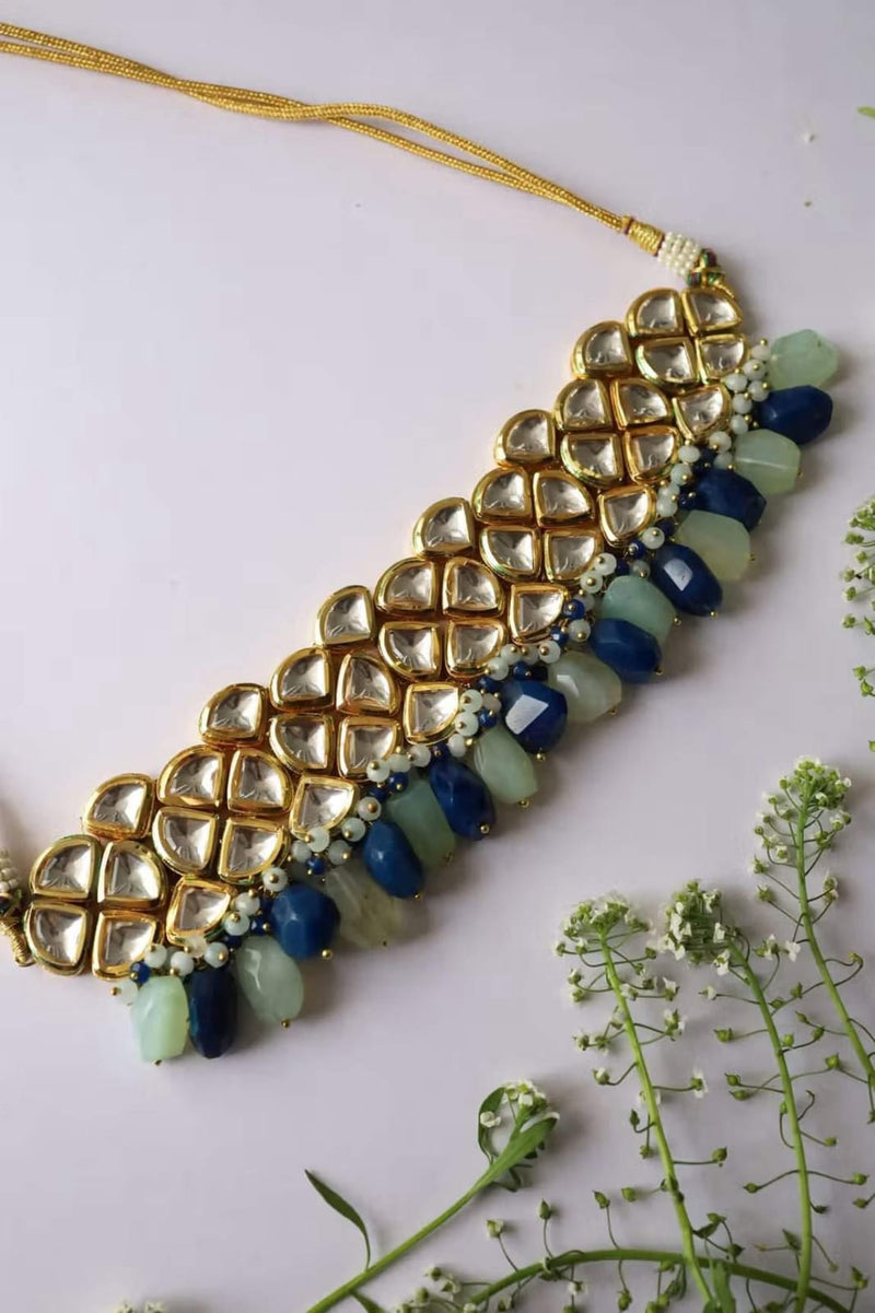 Gold Plated Kundan Stone Drop Choker