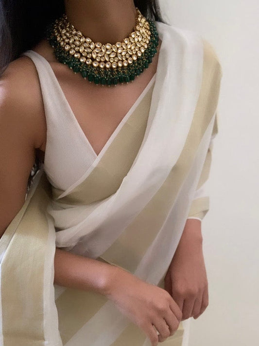 Gold Stone Work Kumdan Necklace Set