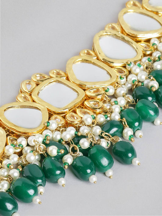 Gold Plated Green Kundan Choker Necklace Set