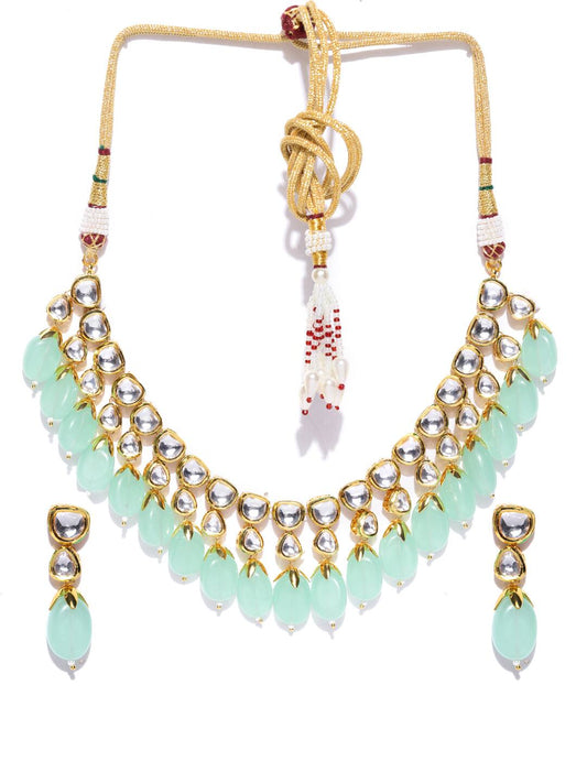 Gold Plated Turquoise Kundan Necklace Set