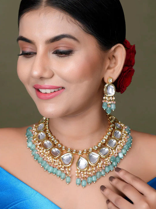 Gold Plated Turquoise Kundan Necklace Set