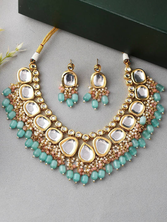 Gold Plated Turquoise Kundan Necklace Set