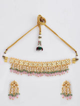 Gold Plated Pink Onyx Choker Necklace Set