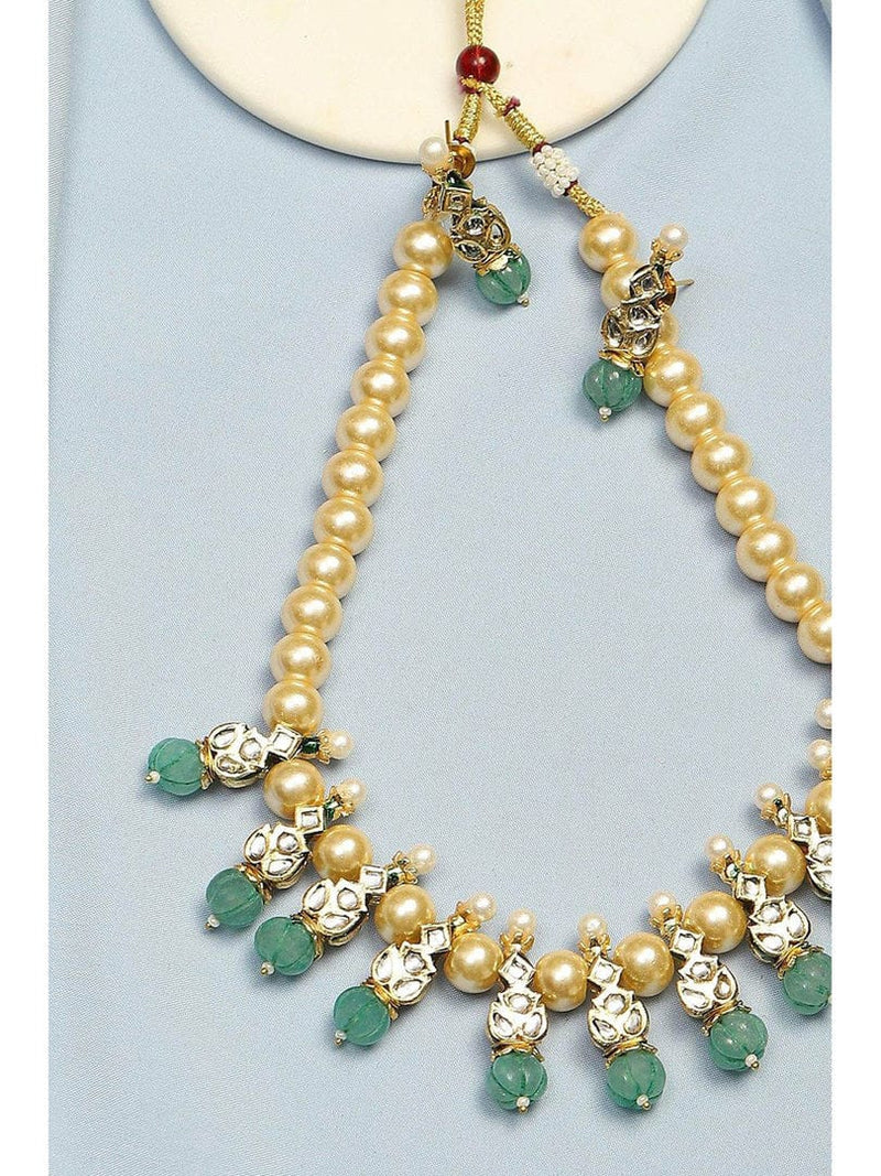 Gold Plated Pearl Beaded Necklace with Earrings