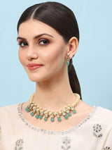 Gold Plated Pearl Beaded Necklace with Earrings