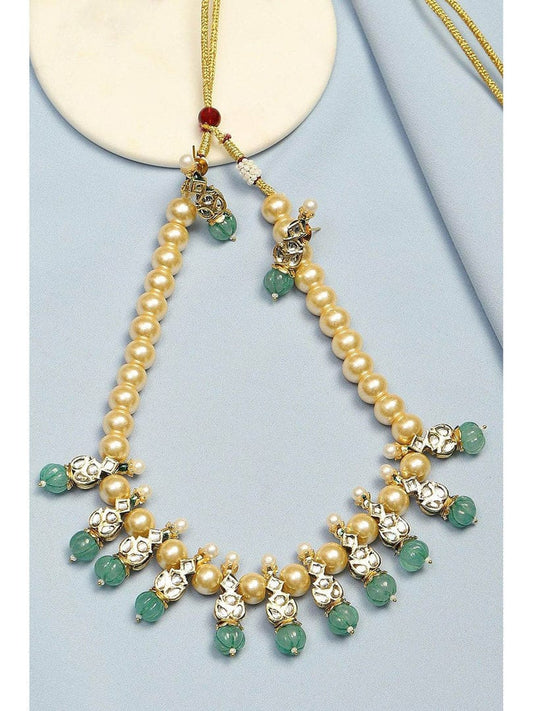 Gold Plated Pearl Beaded Necklace with Earrings