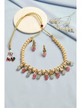 Gold Plated Pearl Beaded Necklace with Earrings