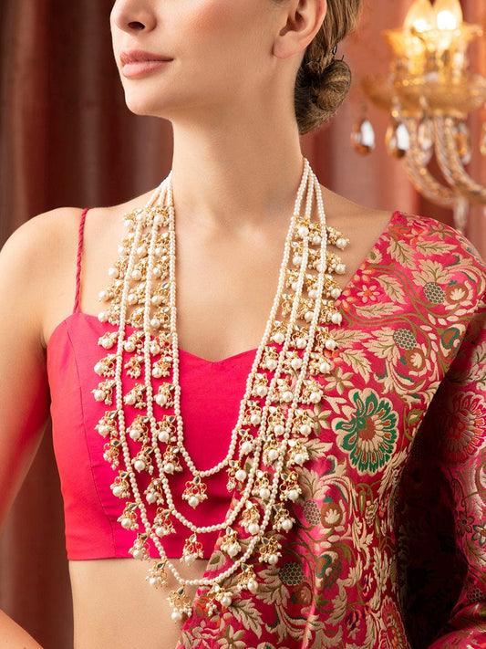 Gold Plated Pearl And Kundan Embellished Layered Necklace