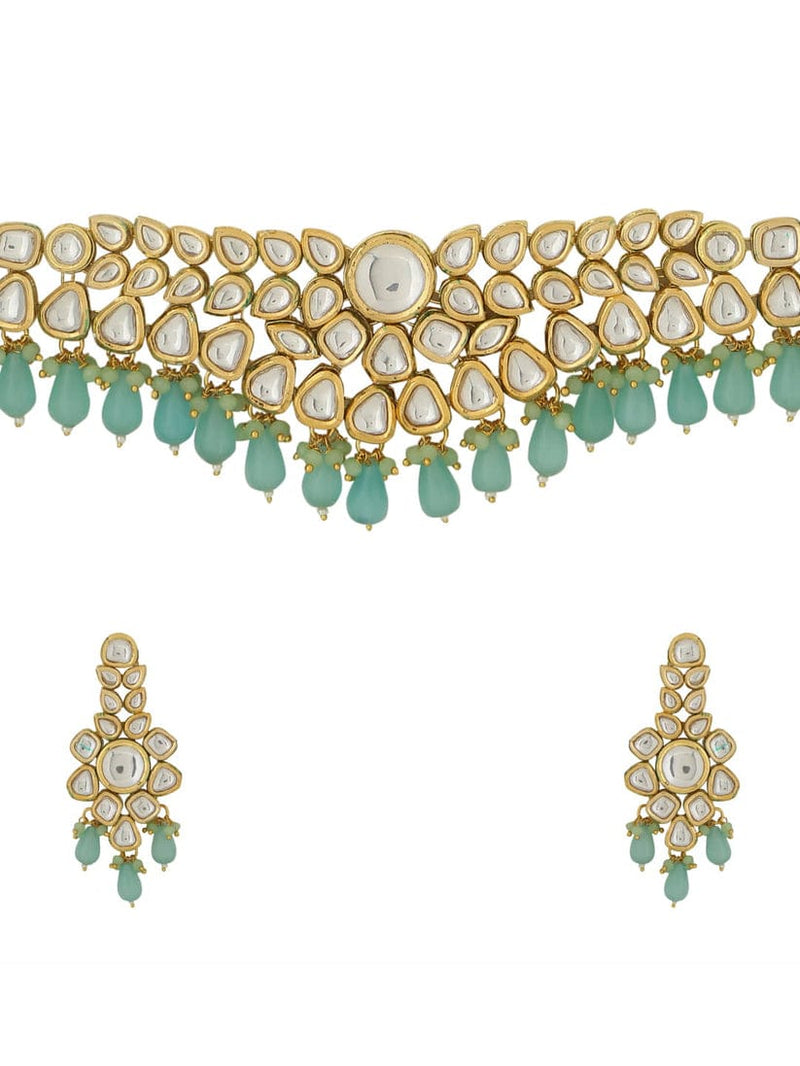 Gold Plated Bridal Kundan Necklace With Earrings & maangtika