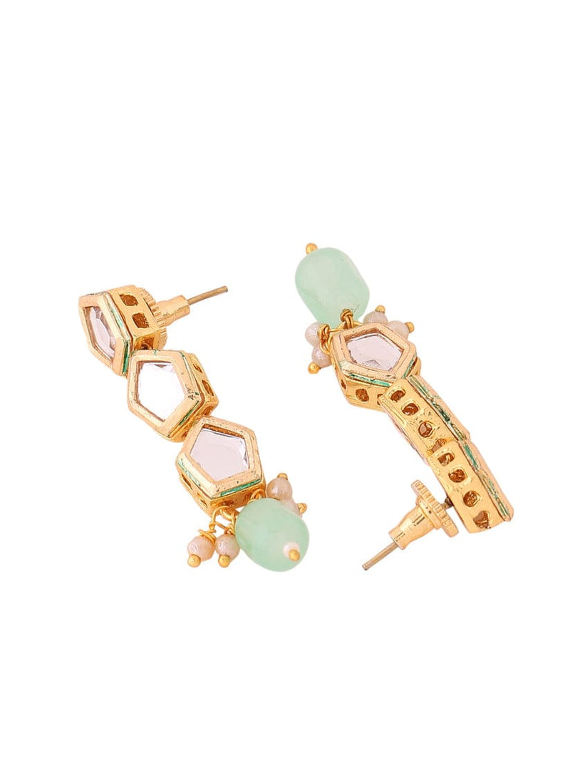 Gold Plated Mint Green Kundan Necklace Set