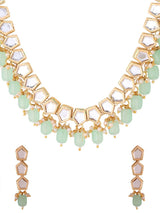 Gold Plated Mint Green Kundan Necklace Set