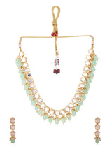 Gold Plated Mint Green Kundan Necklace Set