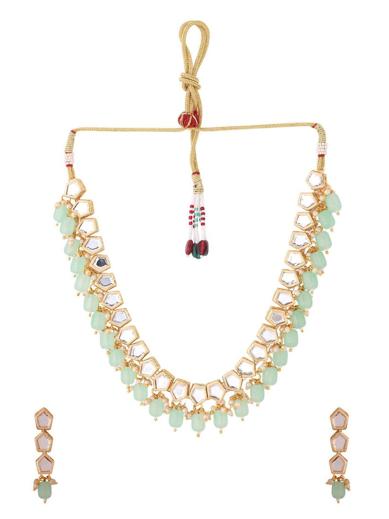 Gold Plated Mint Green Kundan Necklace Set