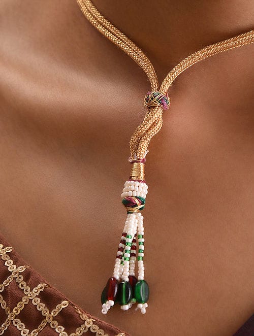 Gold-Plated Kundan Choker Necklace With Earrings