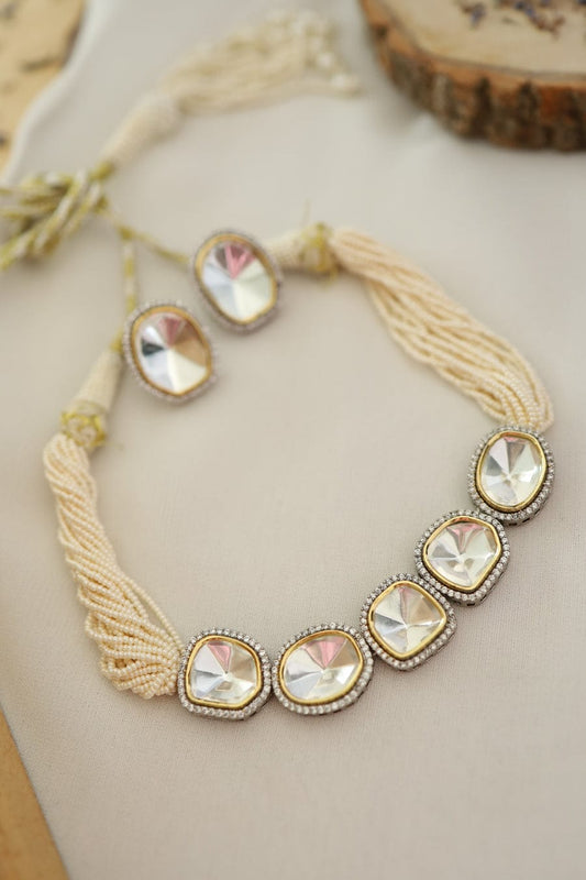 Victorian Uncut Polki Faux Diamond Necklace set