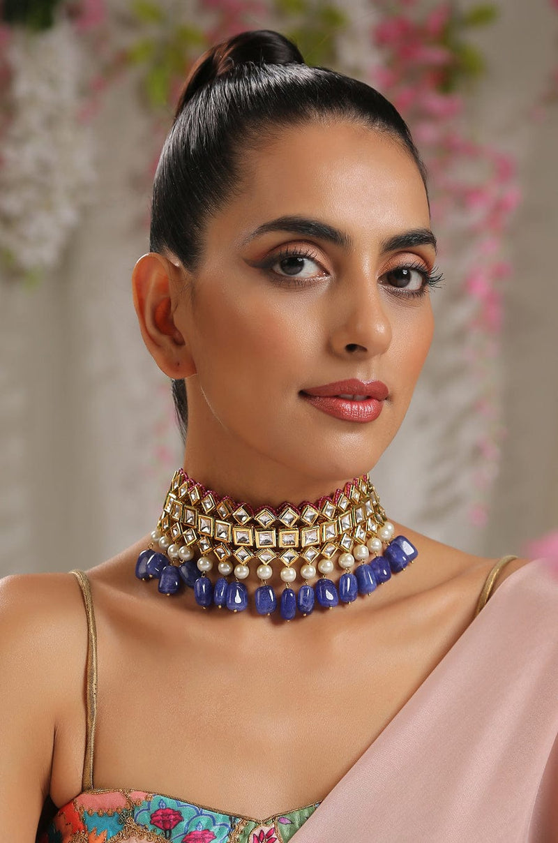 Gold Plated Exclusive Dark Blue Choker Set