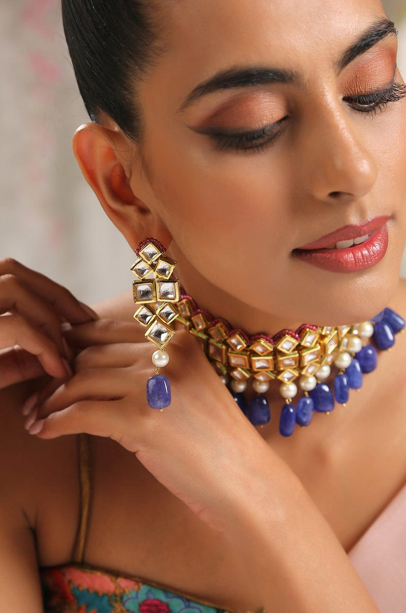 Gold Plated Exclusive Dark Blue Choker Set