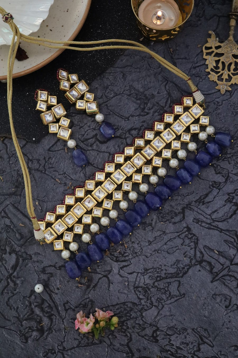 Gold Plated Exclusive Dark Blue Choker Set