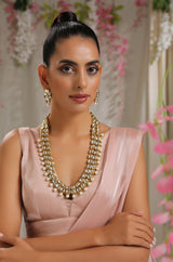 Gold Plated Long Kundan Necklace With Earrings