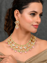 Gold Plated With Pink Beads Necklace Set