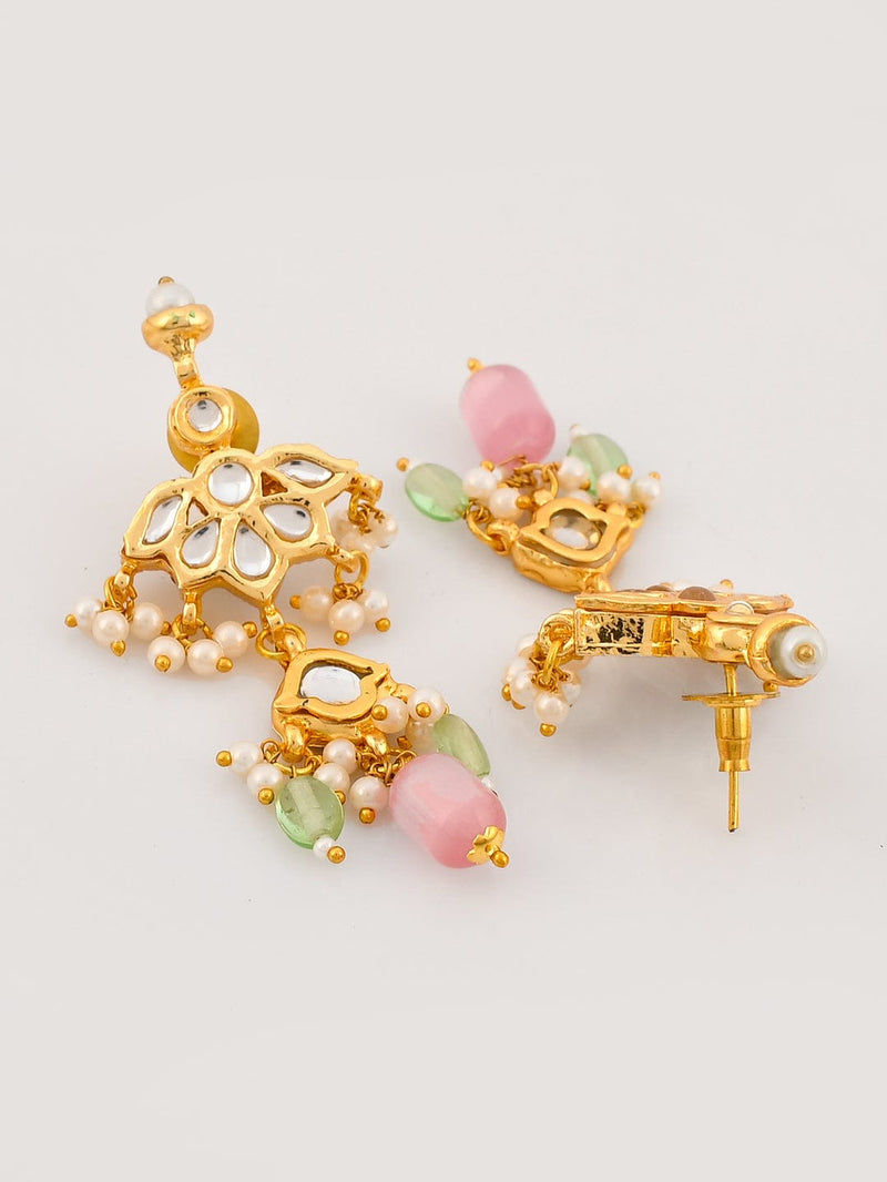 Gold Plated With Pink Beads Necklace Set