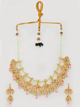 Gold Plated With Pink Beads Necklace Set