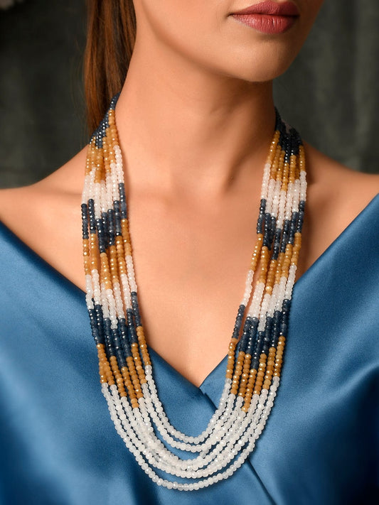 Gold Plated Onyx Beaded Layered Necklace