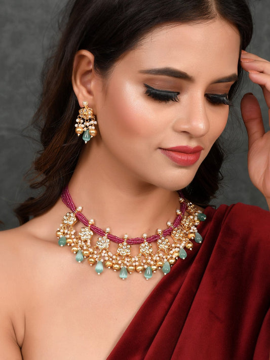Gold Plated Stone Studded Jewellery Set
