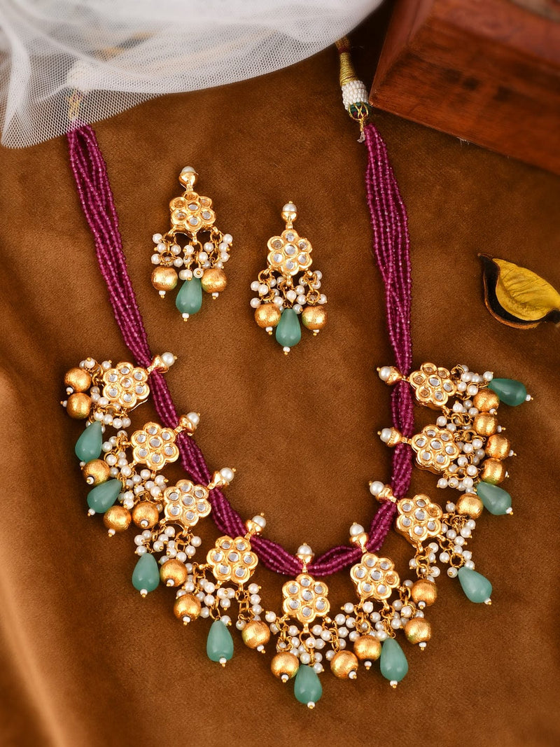 Gold Plated Stone Studded Jewellery Set