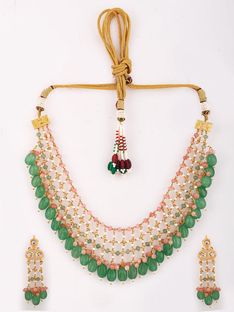 Gold Plated Kundan Polki & Pearl Mala Set