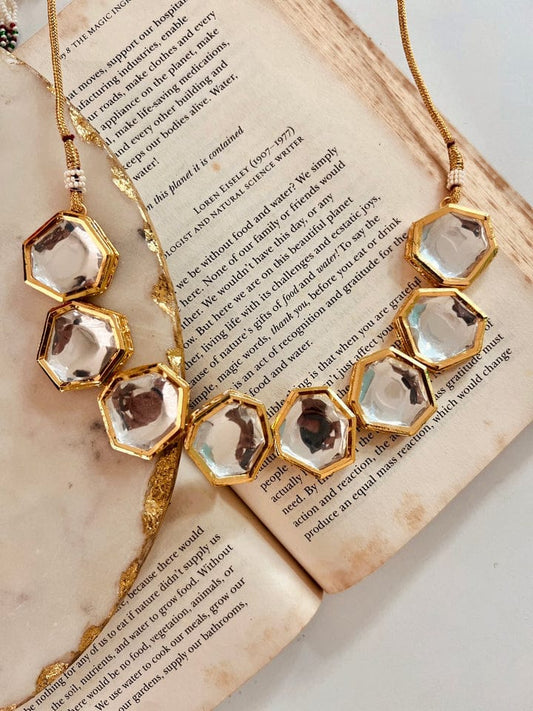 Gold Plated White Kundan Studded Jewellery Set
