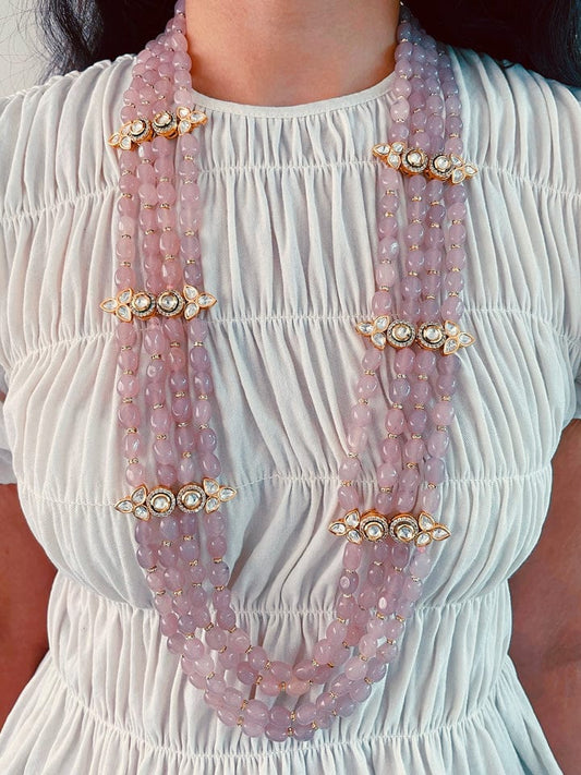 Gold Plated Kundan Polki & Precious Carved Beaded Necklace