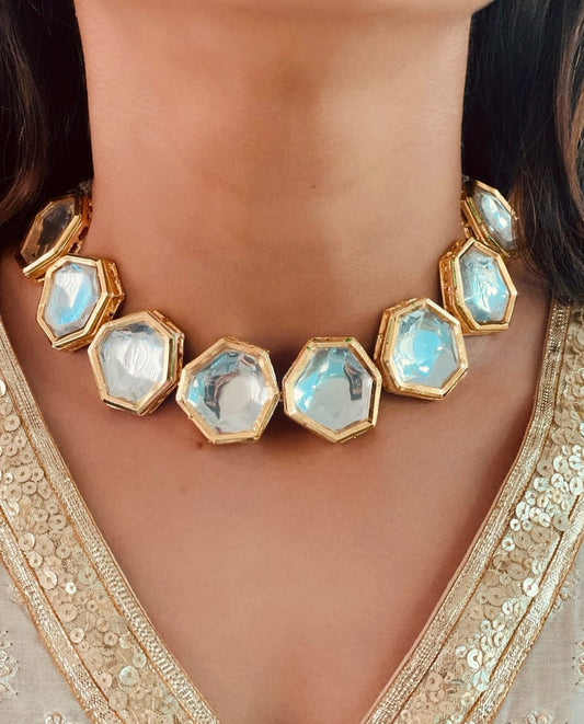Gold Plated White Kundan Studded Jewellery Set