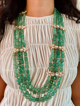Gold Plated Kundan Polki & Precious Carved Beaded Necklace