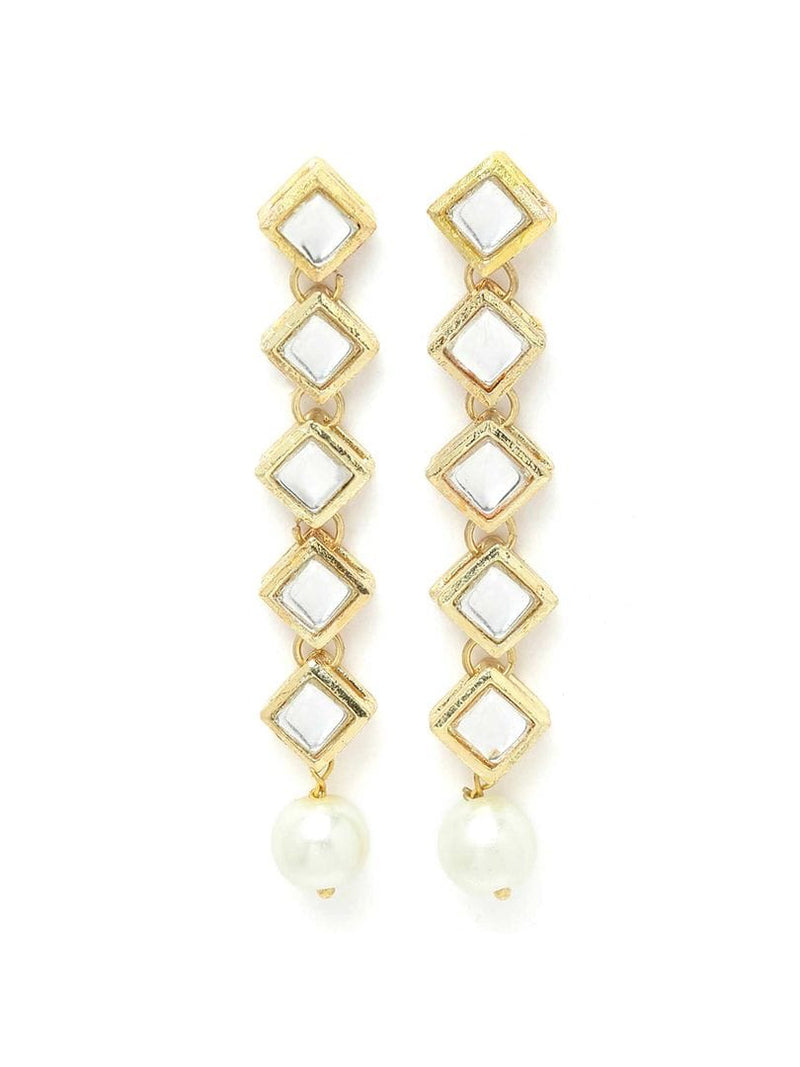 Gold Plated Pearl Chain Kundan Necklace With Earrings & Mangtikka