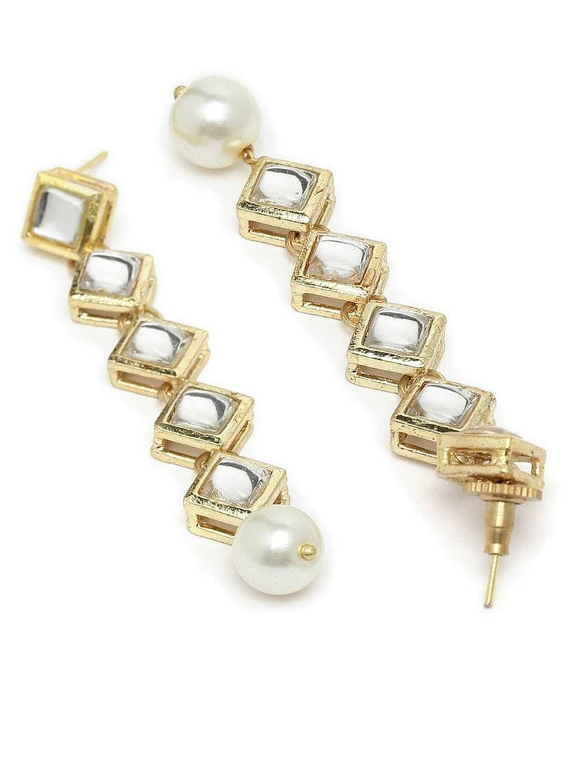 Gold Plated Pearl Chain Kundan Necklace With Earrings & Mangtikka