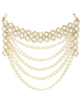 Gold Plated Pearl Chain Kundan Necklace With Earrings & Mangtikka