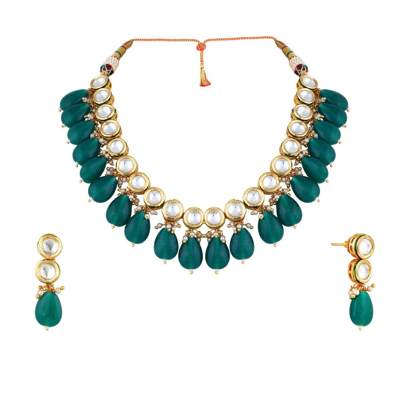 Gold Plated Beads & Kundan Stone Necklace Set