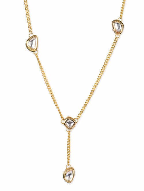 Gold Toned & White Brass Gold Plated Necklace