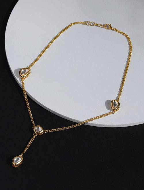 Gold Toned & White Brass Gold Plated Necklace