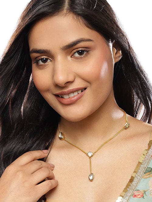 Gold Toned & White Brass Gold Plated Necklace
