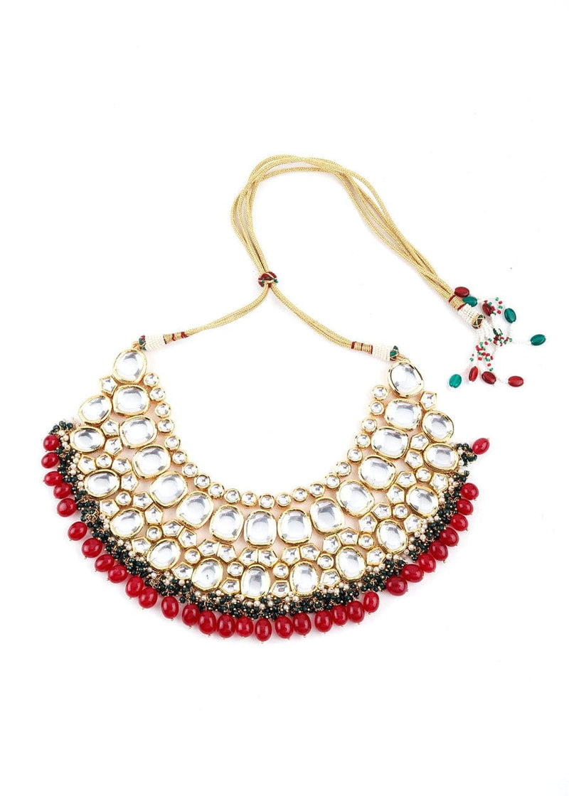 Gold Plated Kundan Studded & Pearls Beaded Jewellery Set