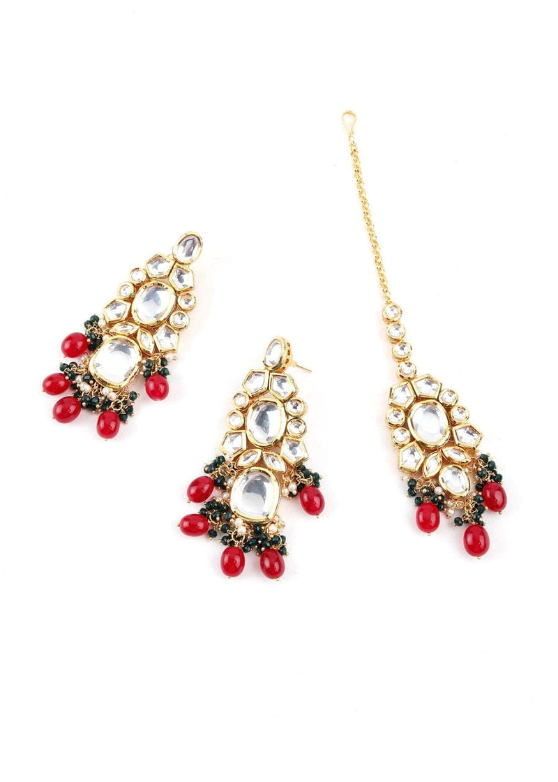 Gold Plated Kundan Studded & Pearls Beaded Jewellery Set